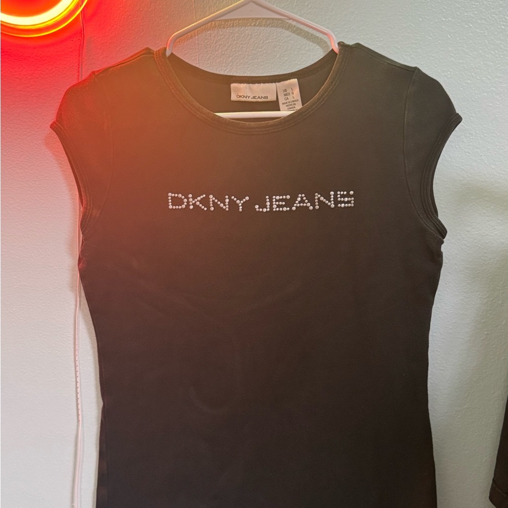 DKNY Black Tee with Crystal DKNY JEANS Logo
